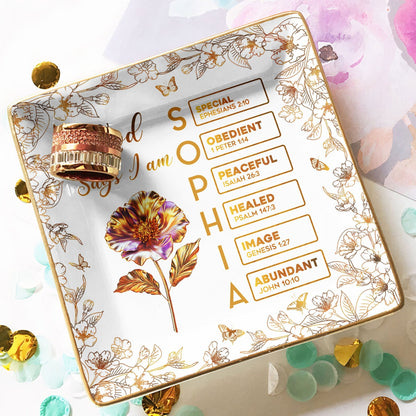 Jewelry Dish with Floral Scripture Design, Elegant Keepsake, Perfect Gift for Women