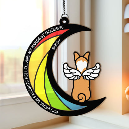 Wood and Acrylic Layered Ornament – Pet Rainbow Bridge Memorial Gift, “You Were My Favorite Hello and My Hardest Goodbye”