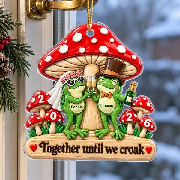 Personalized Frog Couple Acrylic Ornament, Wedding Toast Under Red Mushrooms, Unique Gift for Couples