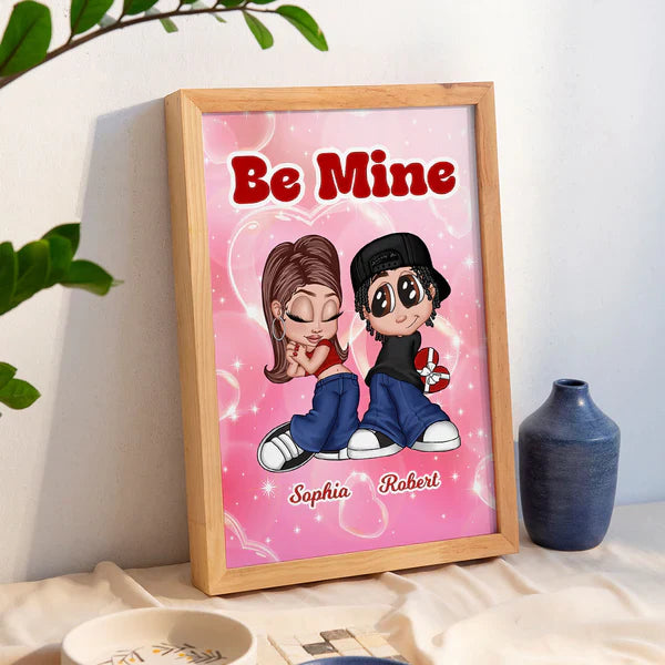 Personalized Y2K Couple Canvas, Be Mine Back-to-Back Cartoon, Unique Creative Gift for Boyfriend & Girlfriend