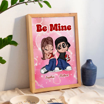 Personalized Y2K Couple Canvas, Be Mine Back-to-Back Cartoon, Unique Creative Gift for Boyfriend & Girlfriend