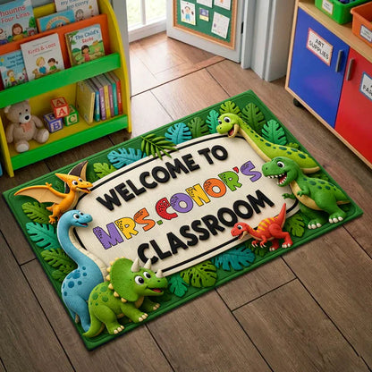 Personalized Standard Doormat with Safari Dinosaurs, Unique Teacher Gift for Classroom Entry