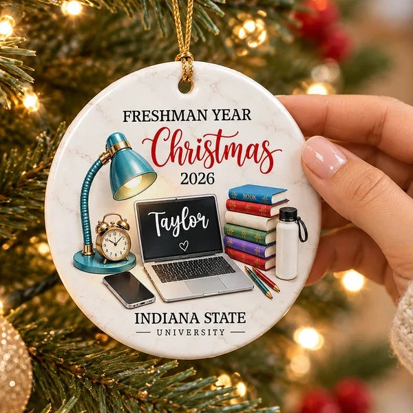 Personalized Ceramic Ornament, Freshman Year Study Desk Keepsake, Unique Christmas Gift for College Students