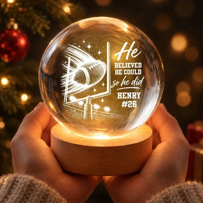 Personalized American Football Globe Lamp, Football Through Goalposts, Unique Gift for Players
