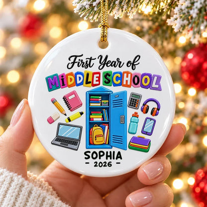 Personalized Ceramic Ornament with Colorful School Locker, Unique Christmas Gift for Middle School Students