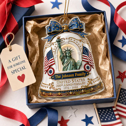 Personalized Acrylic Ornament With Statue of Liberty & Flags, Unique Americana Gift for Family