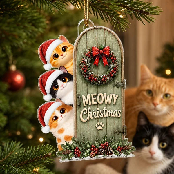 Meowy Christmas Personalized Acrylic Ornament, Playful Peeking Cats, Creative Gift for Cat Owners