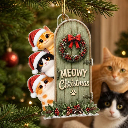 Meowy Christmas Personalized Acrylic Ornament, Playful Peeking Cats, Creative Gift for Cat Owners