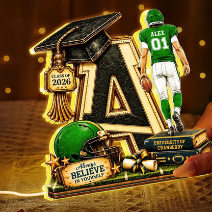 Personalized Acrylic Light Box, Football Graduate Walking with a Ball, Creative Gift for Son or Grandson