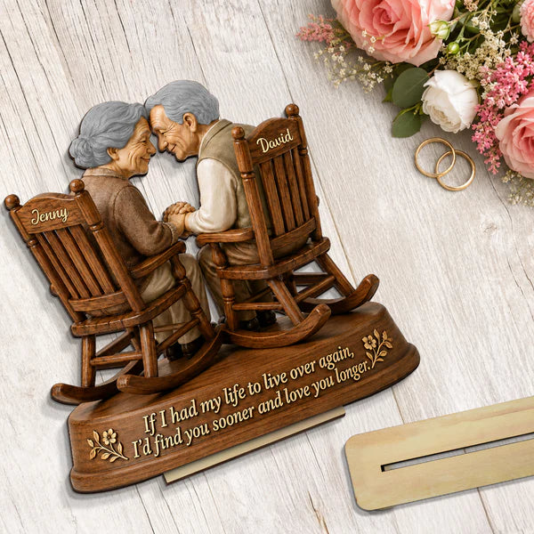 Personalized 2-Layer Wooden Plaque, Growing Old Couple in Rocking Chairs, Unique Anniversary Gift for Couple