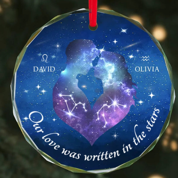 Personalized Zodiac Couple Ornament - "Our Love Was Written in the Stars" Custom Acrylic Plaque, Keychain, or Sign - Romantic Gift for Lovers