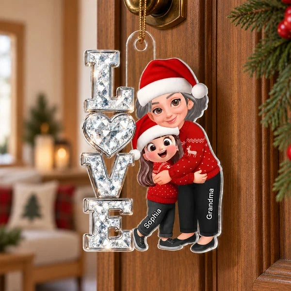 Personalized Acrylic Ornament, Love Grandma Hugging Grandchild, Warm Cartoon Creative Gift for Granddaughter