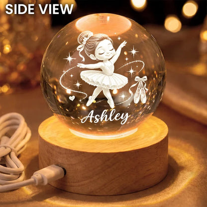 Personalized Globe Lamp, Dancing Ballerina in Warm Amber Light, Unique Gift for Daughter