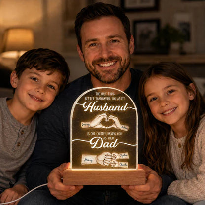 Personalized Block LED Light Plaque with Hand Heart Art, Unique Bedside Gift for Husband & Dad