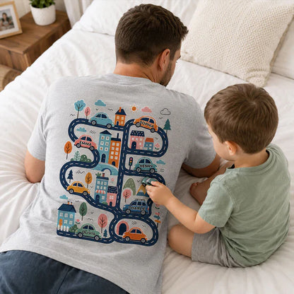 Personalized Classic Tee, Tired Dads Club & Play Cars on Dad's Back, Unique Father's Day Gift for Dad