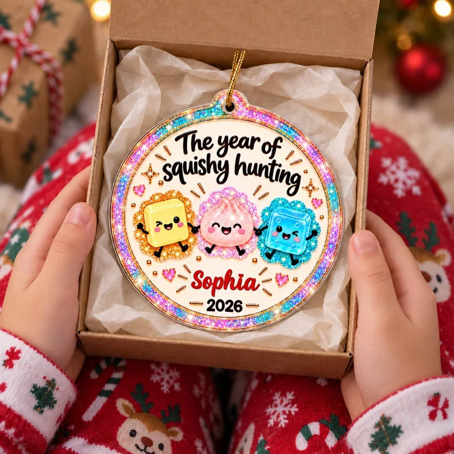 Personalized Acrylic Ornament, Colorful Squishy Hunting Design for Christmas Trees, Unique Gift for Kids