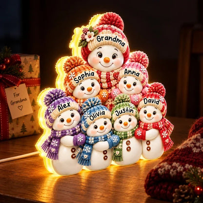 Personalized Acrylic Light Box, Grandma Snowman Hugging Grandkids, Unique Christmas Gift for Grandma