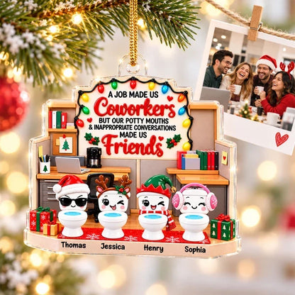 Personalized Acrylic Ornament, Colorful Cartoon Office Scene, Unique Christmas Gift for Coworkers