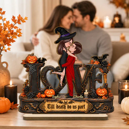Personalized 2-Layer Wooden Plaque with Till Death Do Us Part Art, Creative Halloween Gift for Couples