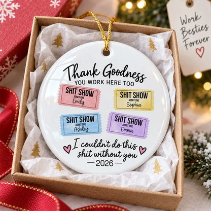 Personalized Ceramic Ornament with Colorful Office Tickets, Hanging Christmas Tree Decor, Unique Coworker Gift