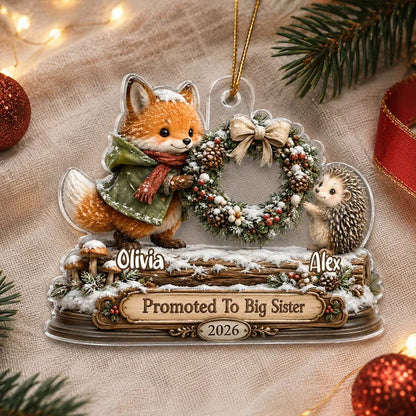 Big Brother Sister Acrylic Ornament, Cozy Woodland Christmas Keepsake, Personalized Creative Gift for Family