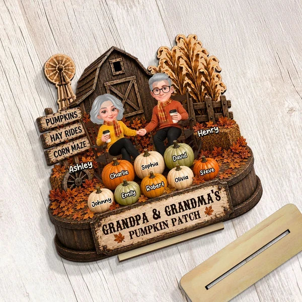 Personalized 2-Layer Wooden Plaque, Rustic Pumpkin Patch, Unique Gift for Grandma & Grandpa