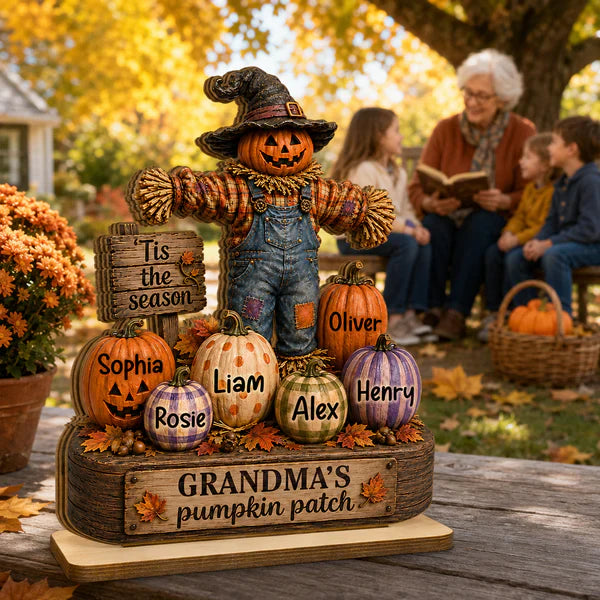 Personalized 2-Layer Wooden Plaque, Grandma's Pumpkin Patch Scarecrow, Creative Gift for Grandma