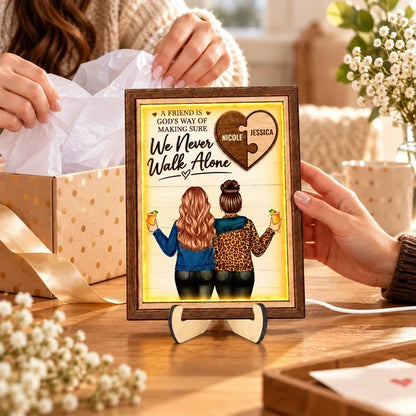 Personalized Wooden LED Plaque, Best Friends Embracing in Warm Light, Unique Friendship Gift