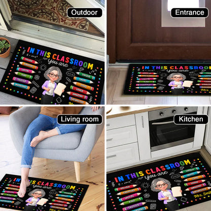 Personalized Standard Doormat, Smiling Teacher Classroom Art, Unique Gift For Teacher Entryway