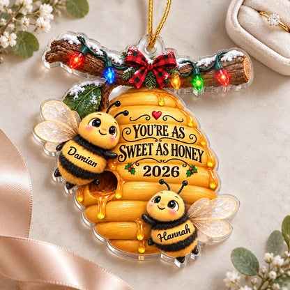 Personalized Acrylic Ornament with Cute Bee Couple and Hive, Unique Christmas Gift for Couples