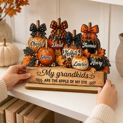 Personalized 2-Layer Wooden Plaque with Fall Grandkids Pumpkins, Unique Gift for Grandma