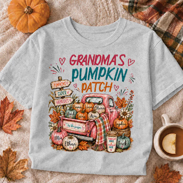 Personalized Classic Tee with Grandma's Pumpkin Patch Fall Truck, Unique and Creative Gift for Grandma