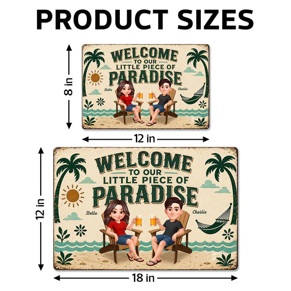 Personalized Rectangular Iron Sign, Seated Couple Pool Paradise Decor, Unique Gift for Couples