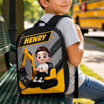 Personalized Kids School Backpack, Cute Excavator Ride Design, Unique Gift for Kids & Grandkids