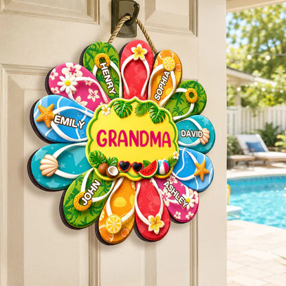 Personalized Grandma Wooden Sign, Tropical Flip Flop Custom Summer Decor, Unique Gift for Grandma