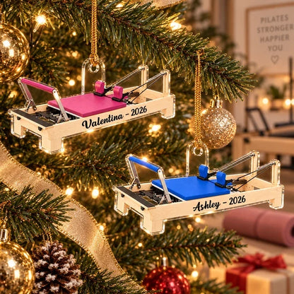 Personalized Acrylic Ornament, Pink Pilates Reformer on a Christmas Tree, Unique Gift for Pilates Lovers