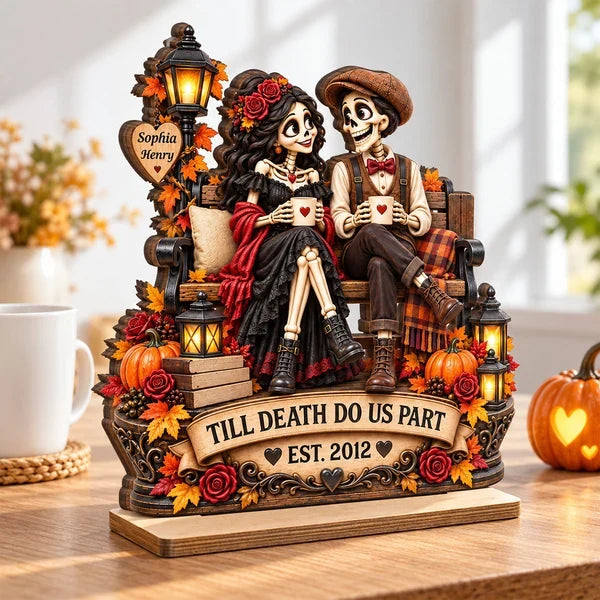 Till Death Do Us Part Personalized 2-Layer Wooden Plaque, Skeleton Couple Creative Gift for Him or Her