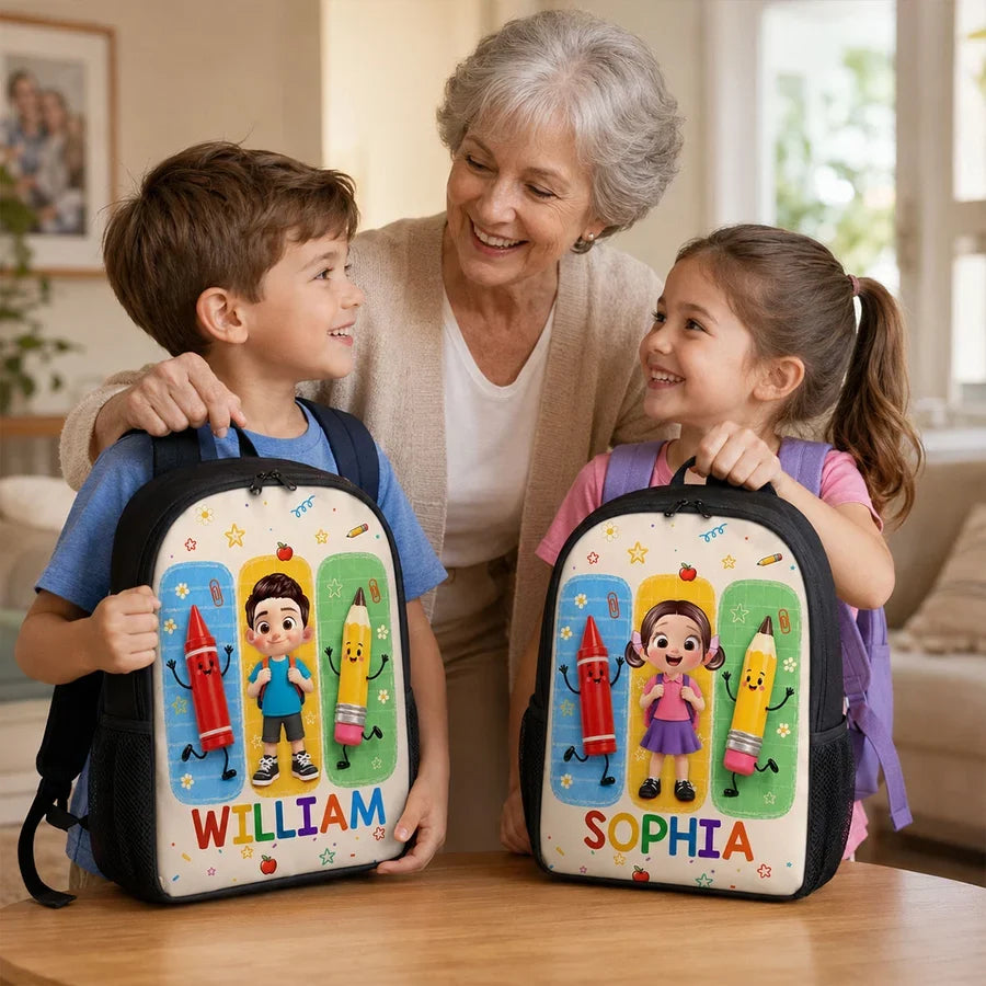 Personalized Kids School Backpack, Backpack-Wearing Cartoon Student, Unique Back to School Gift for Kids