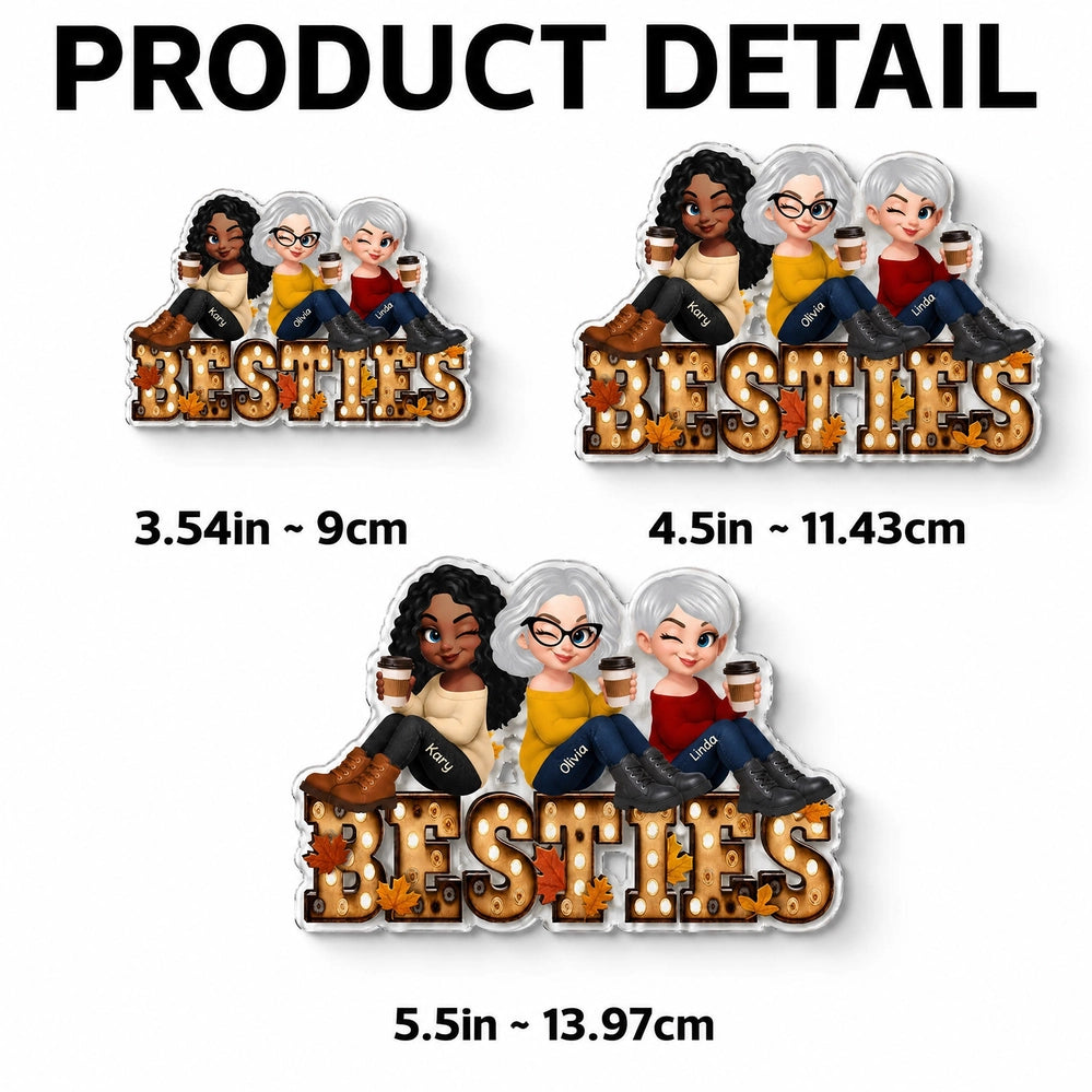 Custom Acrylic Fridge Magnet With Autumn Leaves & Sitting Friends, Creative Gift For Friendship