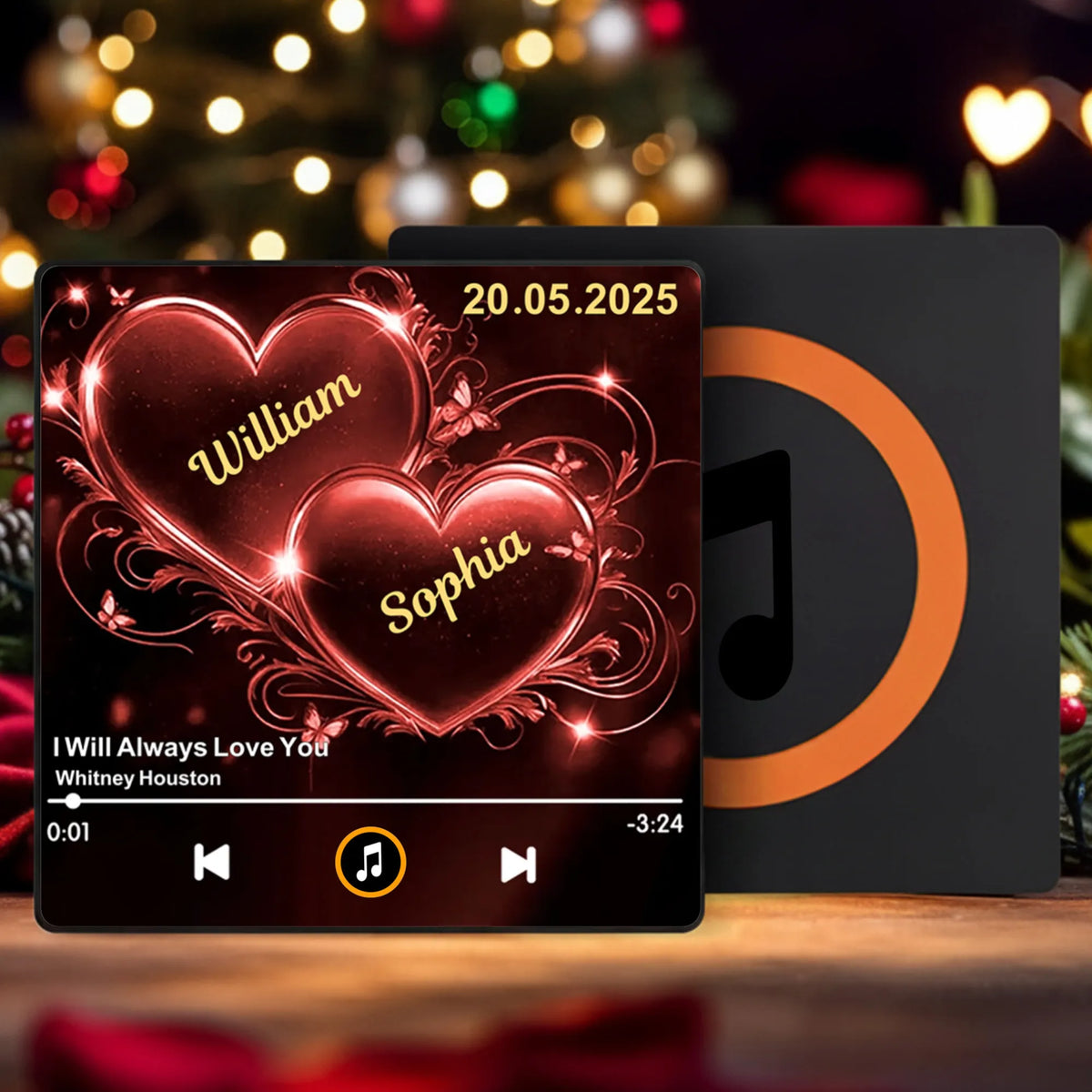 Personalized Acrylic Music Magnet with Glowing Double Hearts – Custom Romantic Gift for Couples and a Unique Fridge Decoration