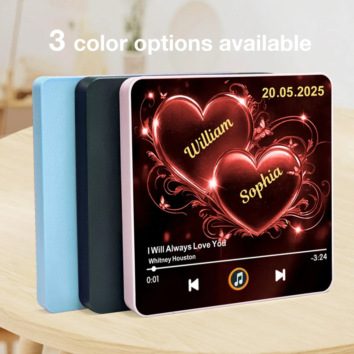 Personalized Acrylic Music Magnet with Glowing Double Hearts – Custom Romantic Gift for Couples and a Unique Fridge Decoration