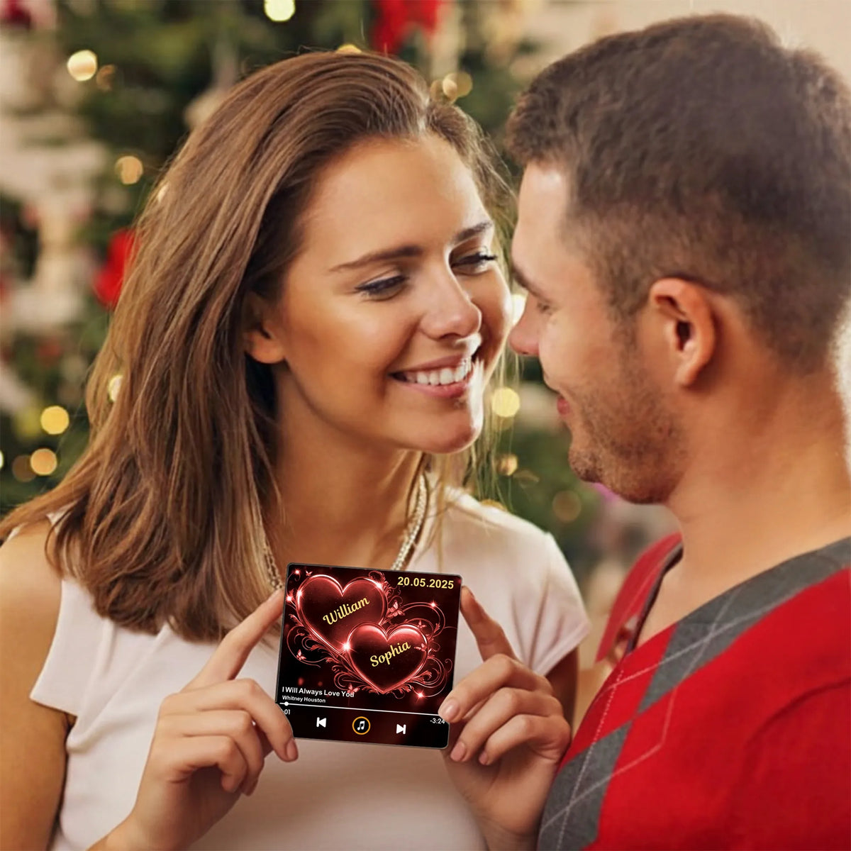 Personalized Acrylic Music Magnet with Glowing Double Hearts – Custom Romantic Gift for Couples and a Unique Fridge Decoration