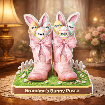Personalized Shaped Acrylic Block Plaque Grandma's Bunny Posse Easter Boots Shelf Decor, Unique Gift for Grandma