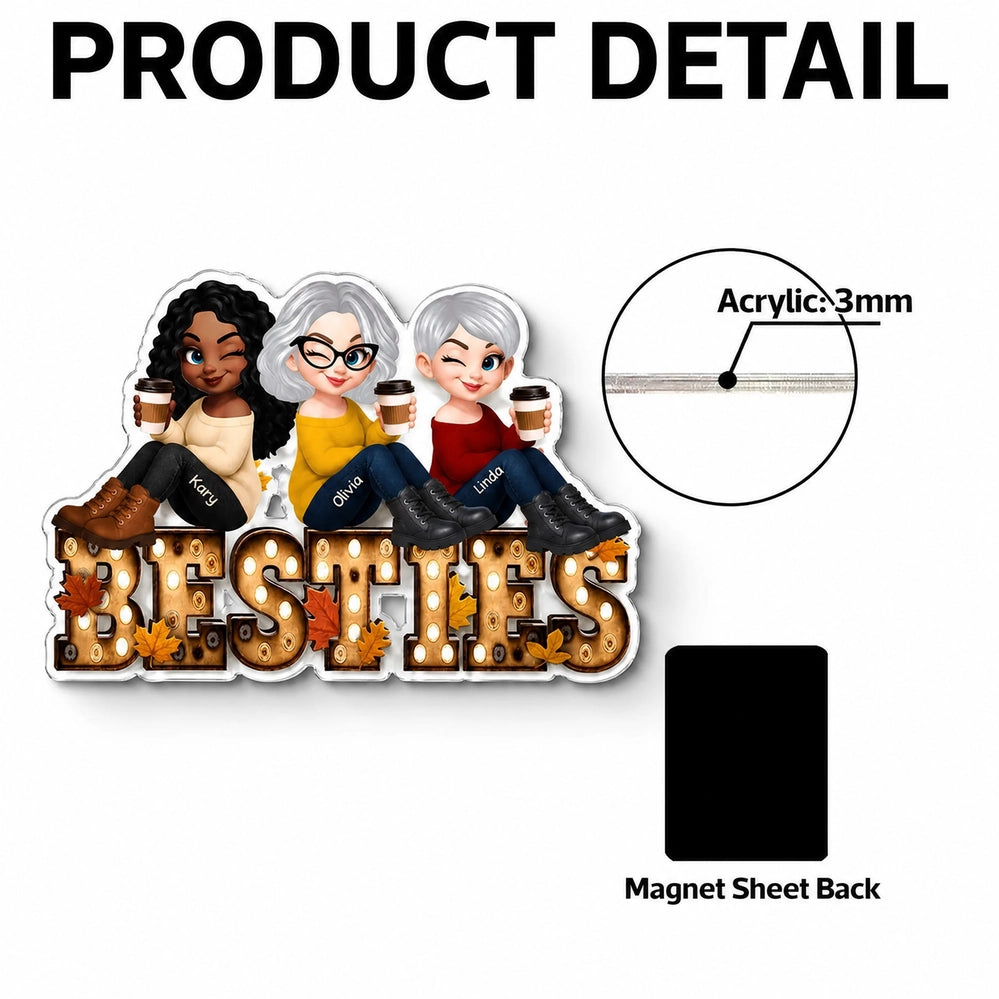 Custom Acrylic Fridge Magnet With Autumn Leaves & Sitting Friends, Creative Gift For Friendship
