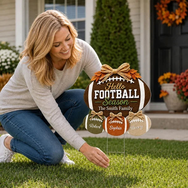 Hello Football Season Shaped Yard Sign, Personalized Lawn Decor, Creative Gift for Family Team Spirit