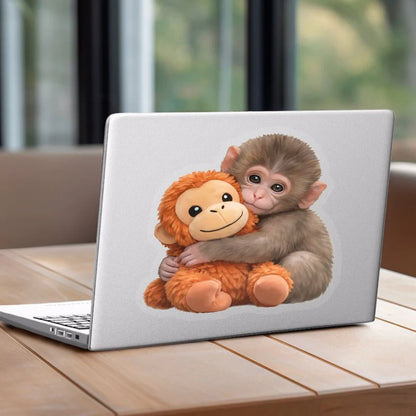 Personalized Baby Monkey Hugging Plush Sticker Decal for Car Window or Locker, Cute Unique Gift for Kids & Grandson