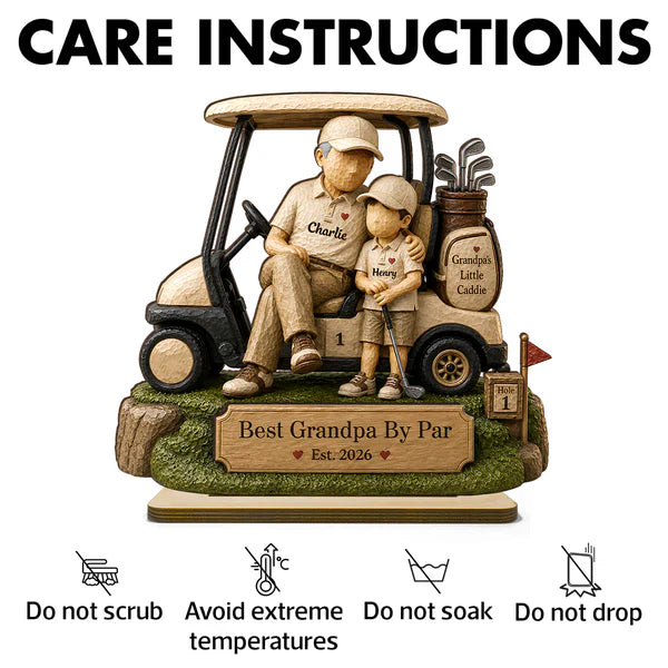 Personalized 2-Layer Wooden Plaque, Grandpa & Little Caddie Golf Cart Scene, Unique Gift for Grandpa