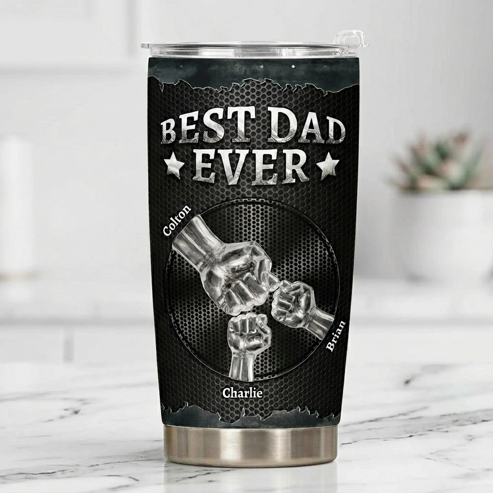 Personalized Best Dad Ever Insulated Travel Tumbler with Fist Bump Design, Unique Father's Day Gift for Dad