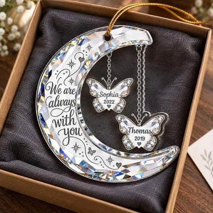 Personalized Acrylic Ornament, Crescent Moon and Butterfly Memorial for Evergreen Display, Unique Sympathy Gift