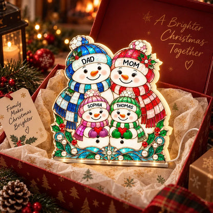 Personalized Gathered Snowman Family Acrylic Light Box, Colorful Christmas Decor, Unique Gift for Grandparents